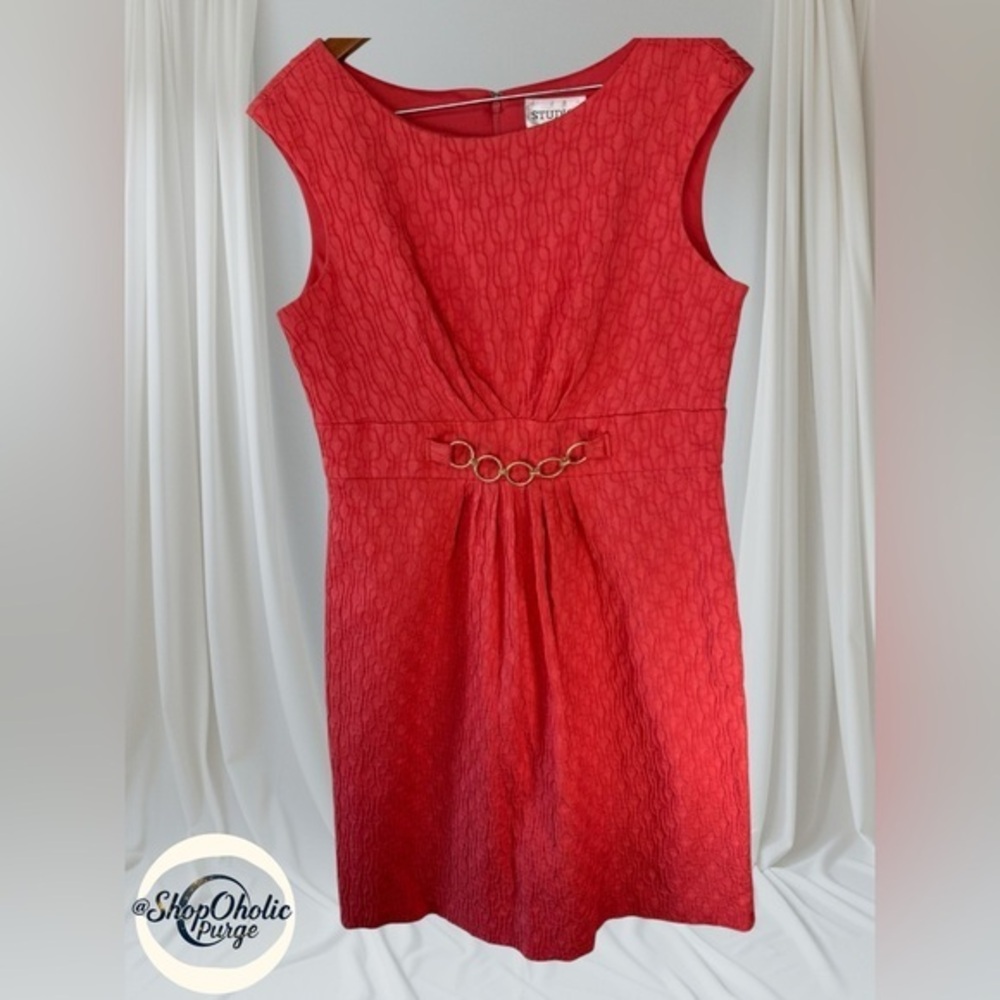 Studio One Dress Coral Textured Fit & Flare Dress w Pockets Size 16 sleeveless